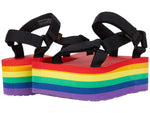 Teva Women's Flatform Universal Stripe Sandal, Black Rainbow, 6