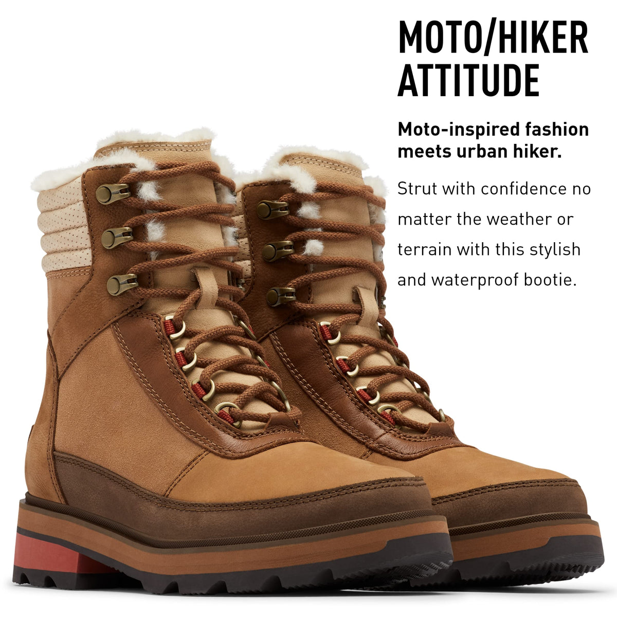 Sorel Women's Lennox Lace Cozy Waterproof Boot - Velvet Tan, Warp Red - Size 5.5