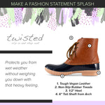 Twisted Shoes Becca Womens Rain Boots, Waterproof Wide Calf, Rubber Lace Up Duck Boot, Navy, 7