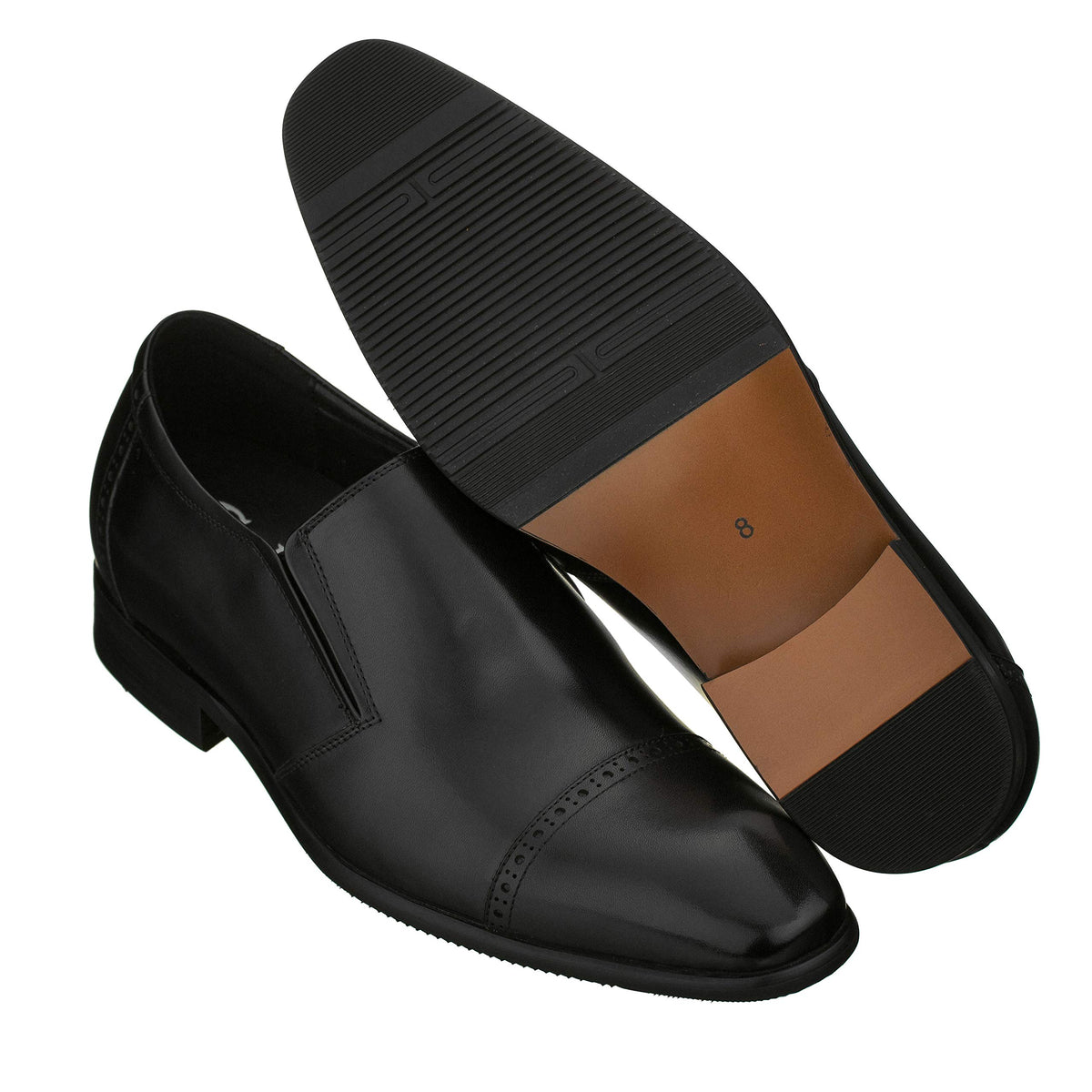 CALTO Men's Invisible Height Increasing Elevator Shoes - Black Leather Slip-on Formal Dress Loafers- 2.4 Inches Taller - Y6115 - Size 9 D(M) US
