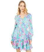 Lilly Pulitzer Cristiana Stretch Dresses for Women Offers Long Sleeves, Surplice Neckline, and Hits Above The Knee Amalfi Blue Alligator Isle 6 One Size