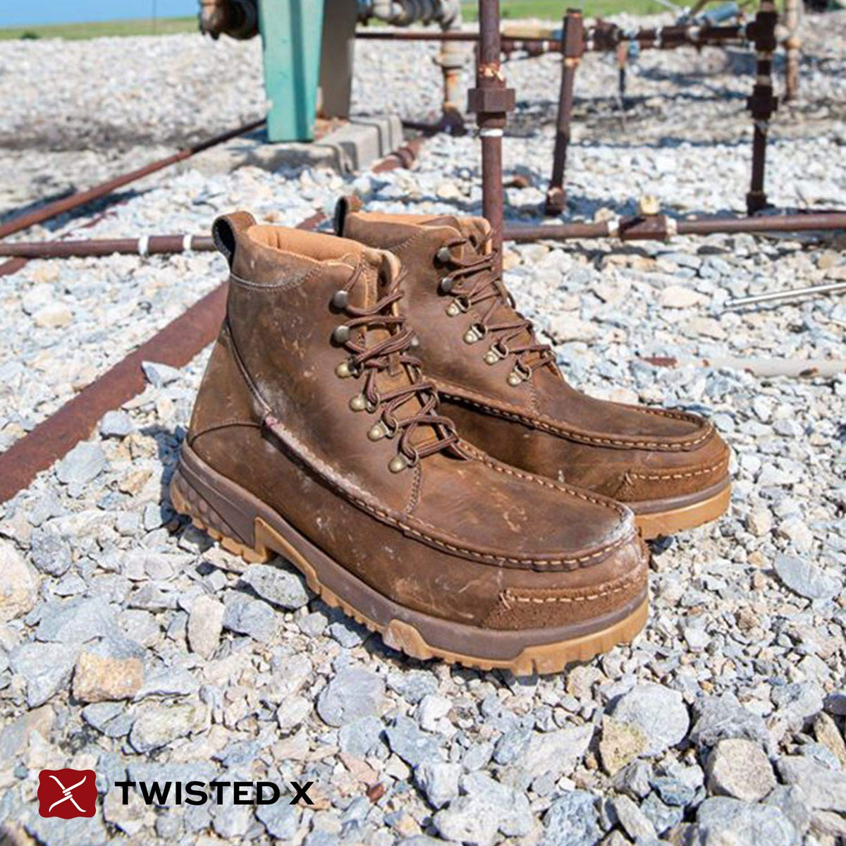 Twisted X Men's 6" Alloy Toe Cellstretch Work Boot - Steel Toe Work Boots Made with duraTWX® hybrid performance Leather, Air-mesh Lining, Compression EVA midsole, Rubber Outsole, Removable Footbed, and Composite Insole 8.5 Distressed Saddle