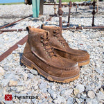 Twisted X Men's 6" Alloy Toe Cellstretch Work Boot - Steel Toe Work Boots Made with duraTWX® hybrid performance Leather, Air-mesh Lining, Compression EVA midsole, Rubber Outsole, Removable Footbed, and Composite Insole 8.5 Distressed Saddle