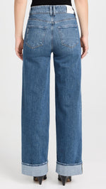 PAIGE Women's Sasha 32" Wide Cuff Jeans, Stefania, Blue, 28