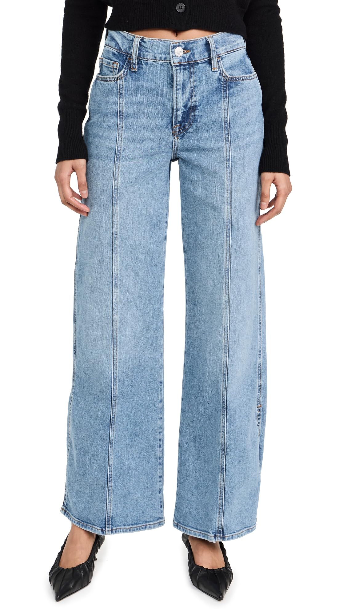 FRAME Women's Le Slim Palazzo Side Slit Jeans, Gloomy Skies, Blue, 28