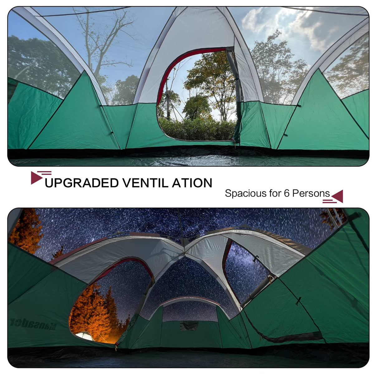 Mansader 6 Person Family Camping Tent,Waterproof Windproof with Top Rainfly,Easy Set Up,Pop Up Tent for Outdoor Camping Hiking Travel (Green)