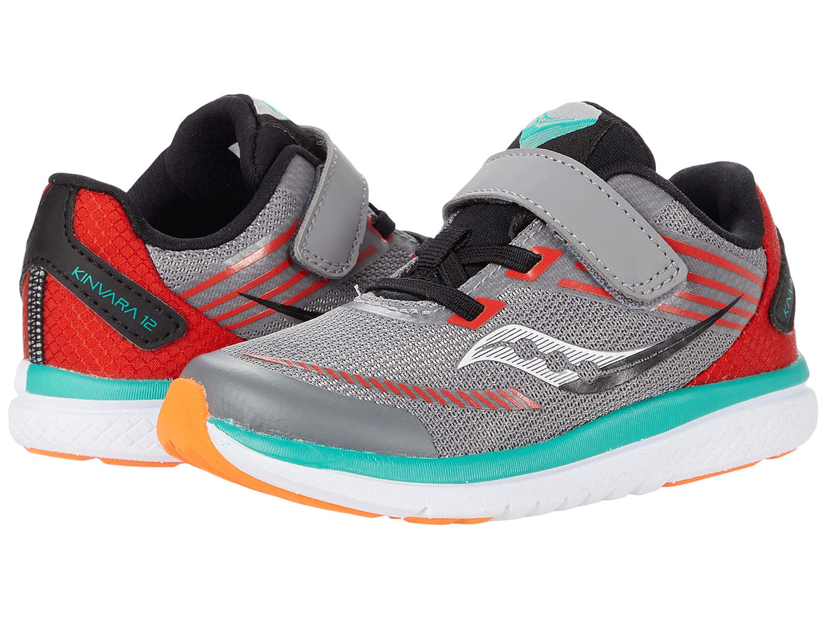 Saucony Kinvara 12 JR Running Shoe, Grey/Orange, 4.5 US Unisex Little Kid