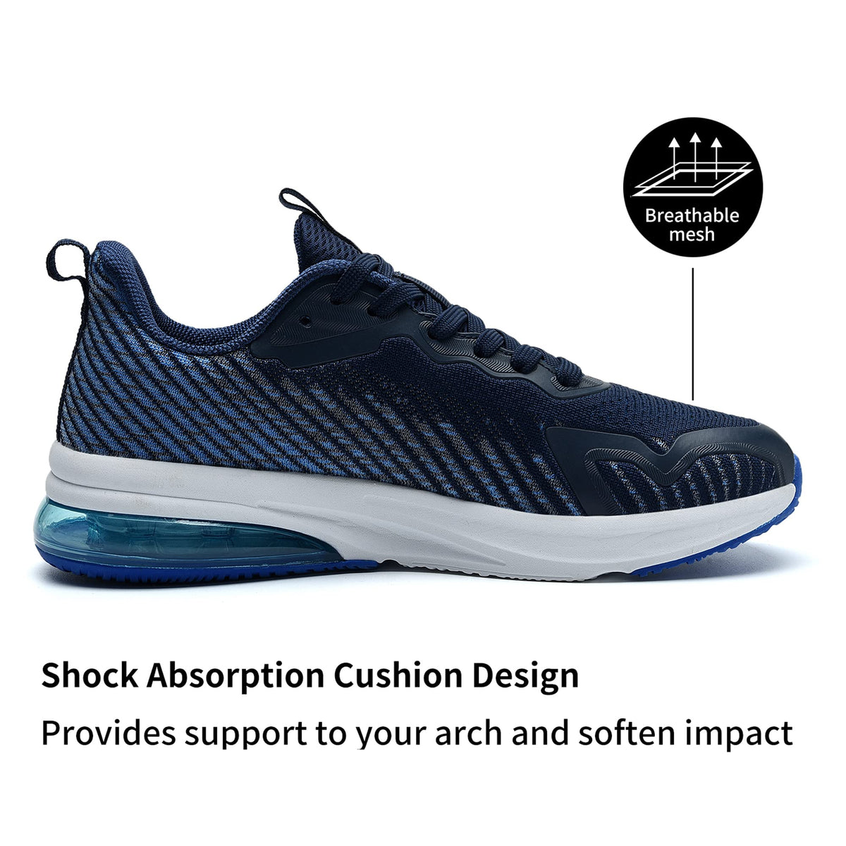 PaSick Mens Air Running Shoes Lightweight Breathable Slip Resistant Athletic Road Running Walking Gym Sneakers Dark Blue Size 8.5