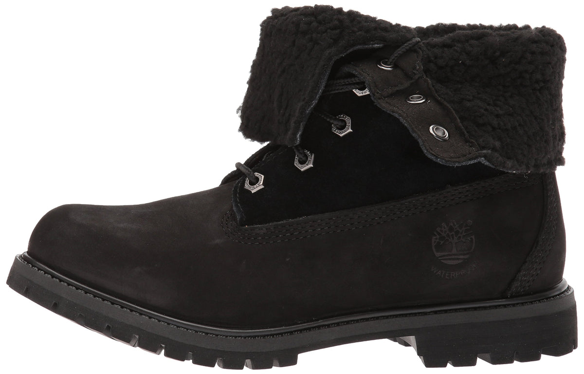Timberland Women's Authentics Teddy Fleece Waterproof Fold-Down Nubuck Boot 10 Black