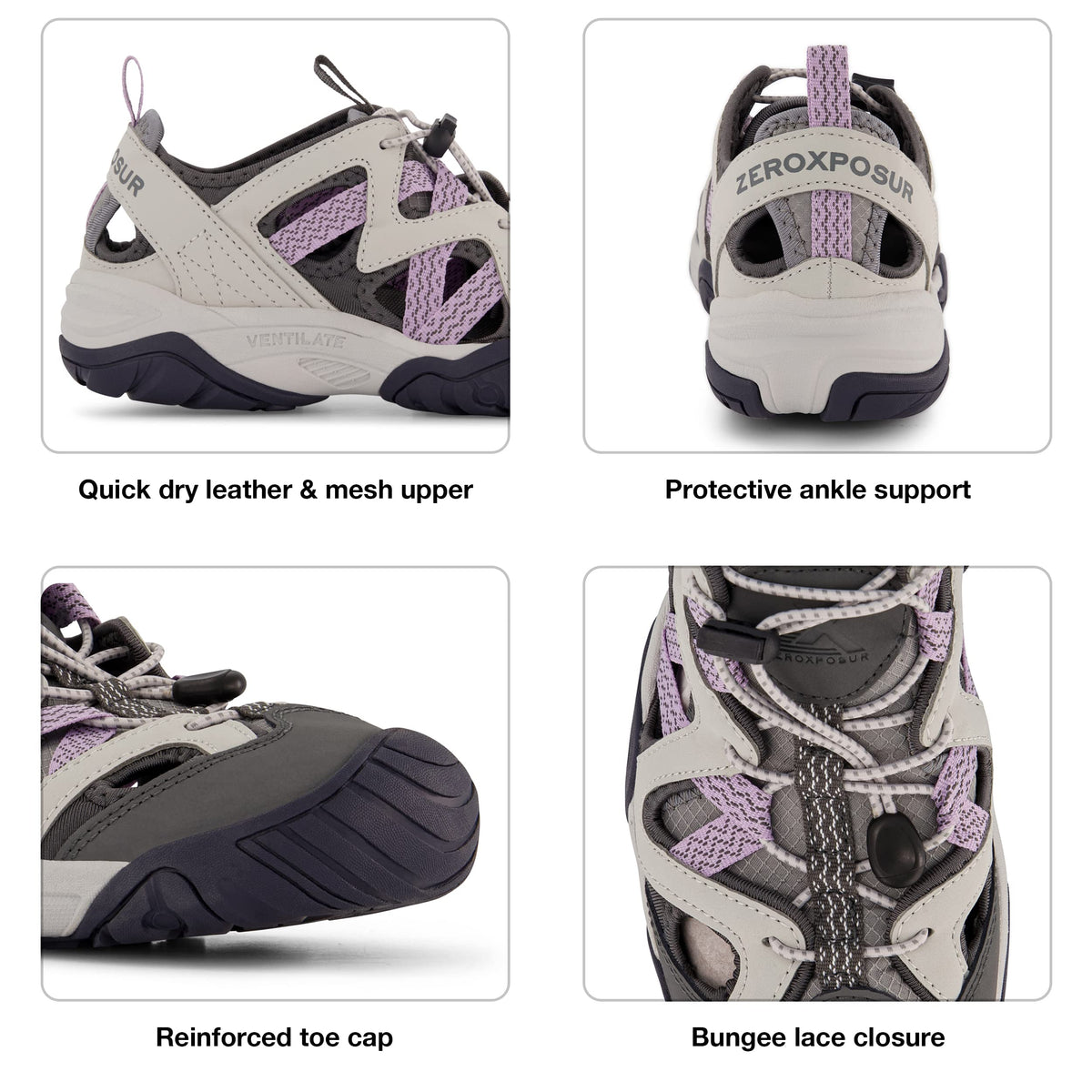 ZeroXposur Womens Umpqua River Sandals - Closed Toe Sandals for Women - Water Sandals for Women (Lilac Hint, 9.5)