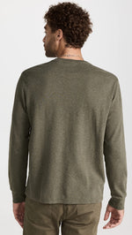 FRAME Men's Duo Fold Long Sleeve Crew, Heather Olive Green, L