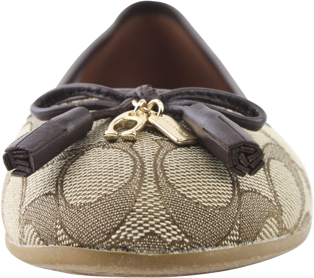 COACH Women's Bennie Signature Jacqueline Ballet Flat Shoes 9 B US Women in Khaki/Ruby Osh, Style FG2708