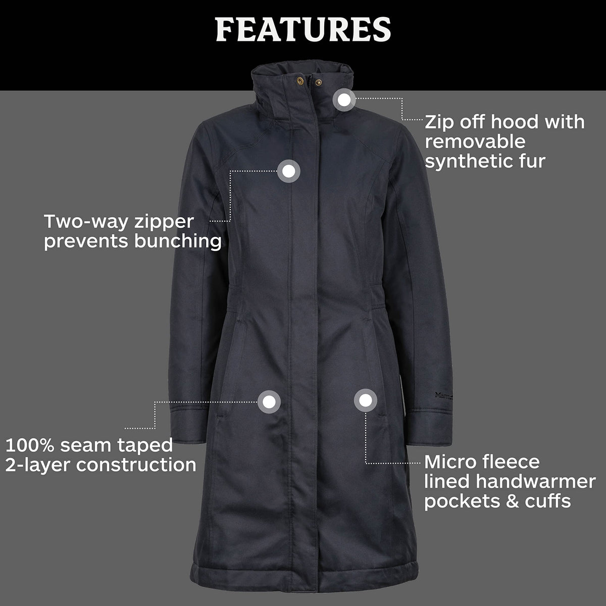 Marmot Women’s Chelsea Rain Coat | Down-Insulated, Waterproof, Jet Black, Medium