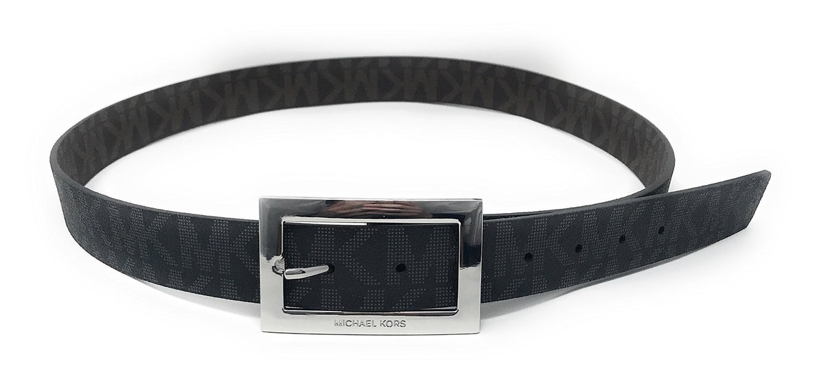 Michael Kors Women's Rectangle Buckle Reversible Black Brown Logo Belt, Extra Large