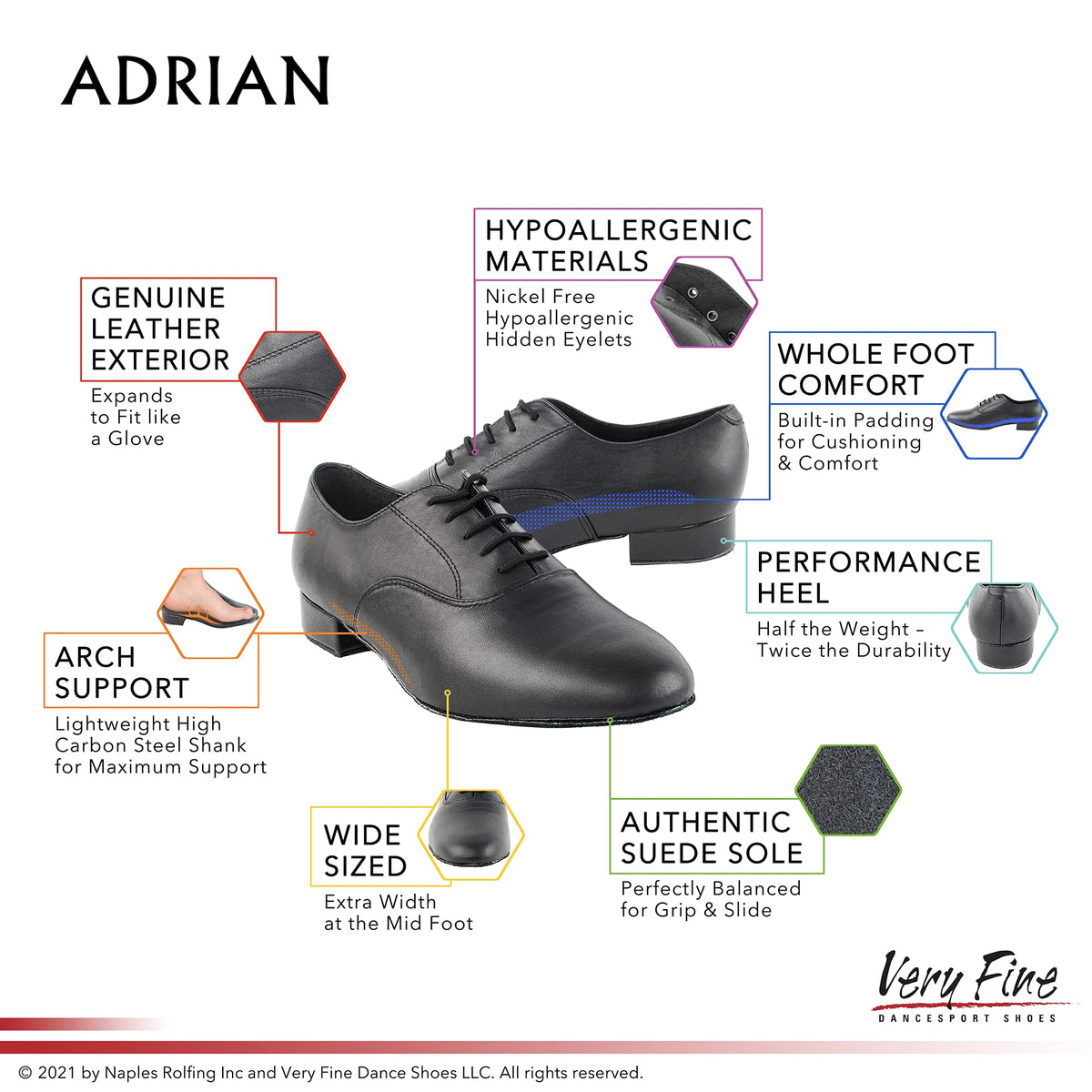 Very Fine Men's Wide Adrian Leather Ballroom Salsa Tango Waltz Latin Smooth Swing Dance Shoe Black US 6.5 Wide