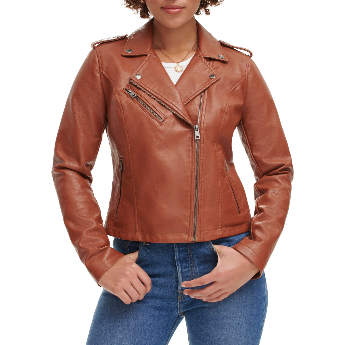 Levi's Women's Faux Leather Classic Asymmetrical Motorcycle Jacket (Standard & Plus Sizes), Camel, X-Large