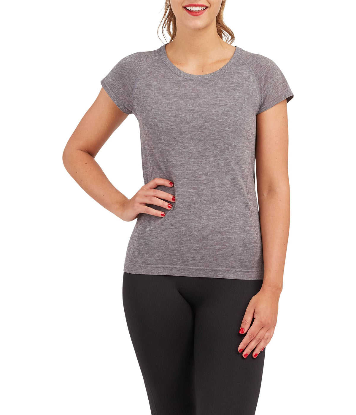 SPANX Lamn Seamless Short Sleeve Tee Heather Charcoal LG