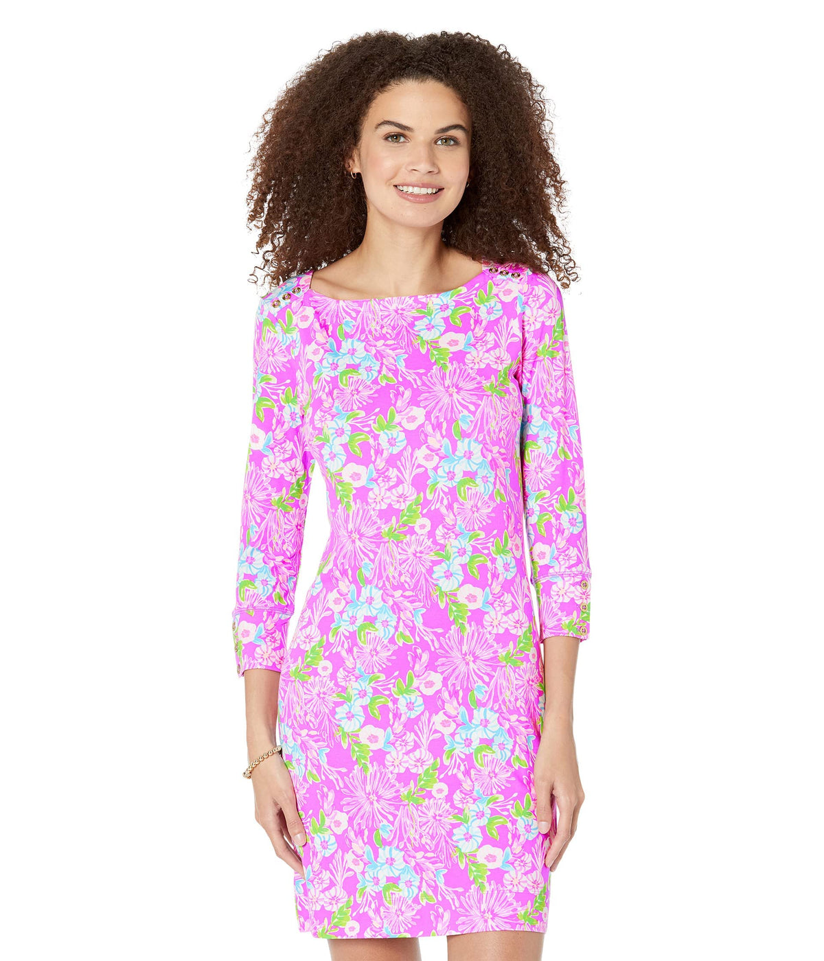 Lilly Pulitzer UPF 50+ Sophie Dress for Women - Boat Neckline, Straight Fit Silhouette, Soft and Breathable Summer Dress Amethyst Moms The Word SM One Size