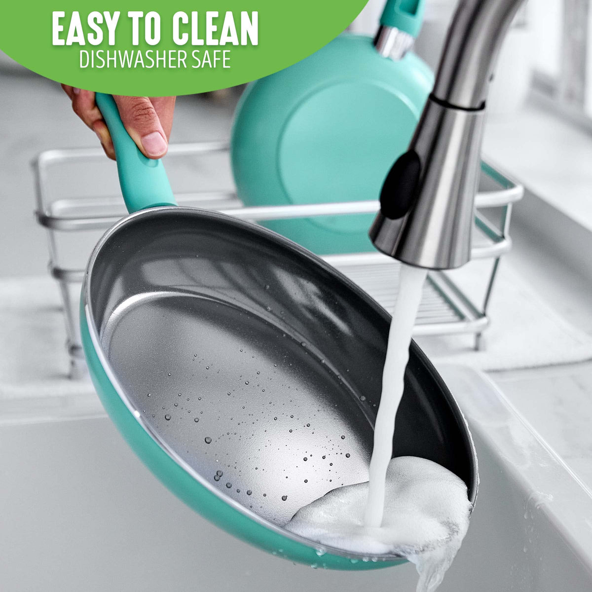 GreenLife Soft Grip Diamond Healthy Ceramic Nonstick, 7" and 10" Frying Pan Skillet Set, PFAS-Free, Dishwasher Safe, Turquoise