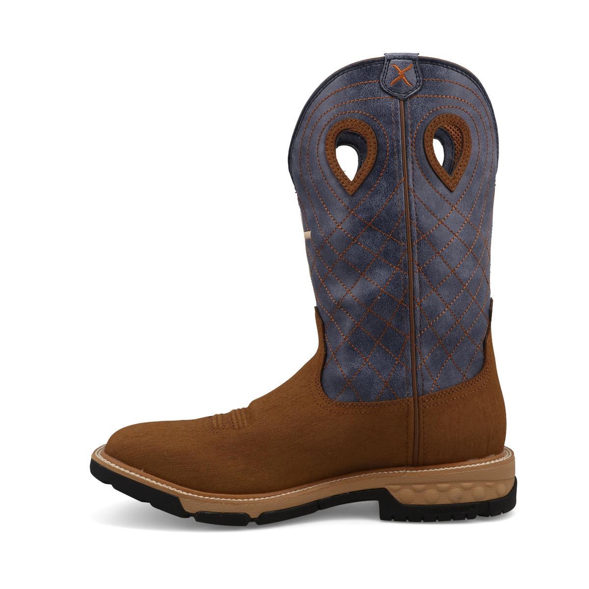 Twisted X Men's 12" Western Work Boot, Square Toe with CellStretch, Clay & Peacock, 10 D