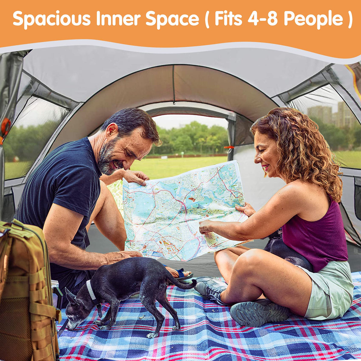 FLYVER Pop up Camping Tents, Upgraded 3-8 Person Double Layer Family Dome Tent, Waterproof Automatic Instant Tent with Doors Windows for Backpacking Hiking Beach