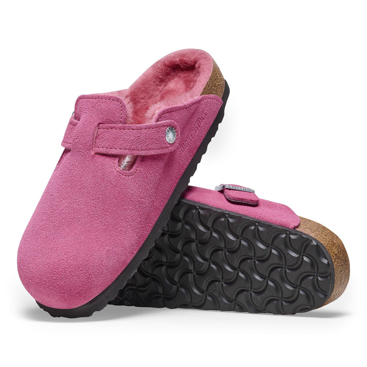 Birkenstock Women's Boston Shearling Clogs, Fuchsia Tulip, Red, 8 Medium US