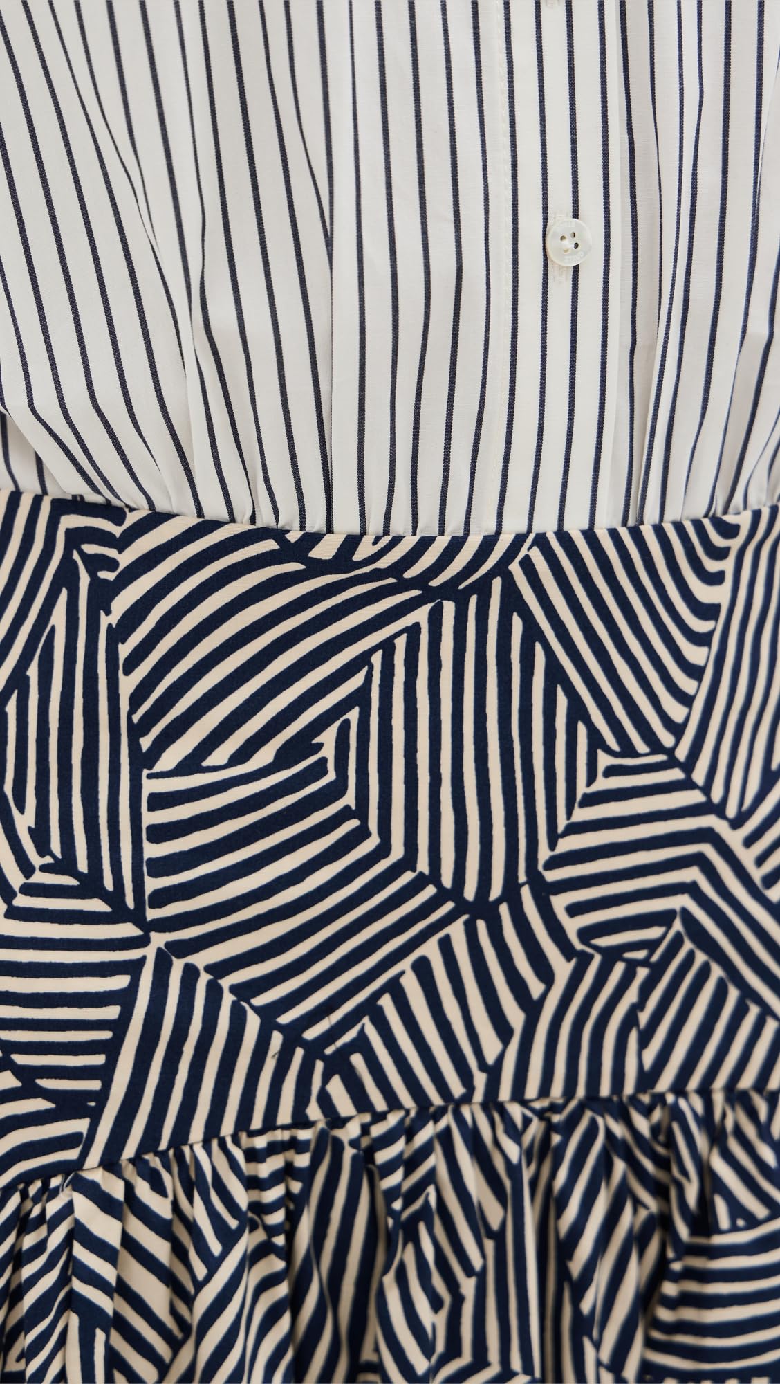 STAUD Women's Rocco Dress, Ivory Micro Stripe/Navy Mosaic, 10