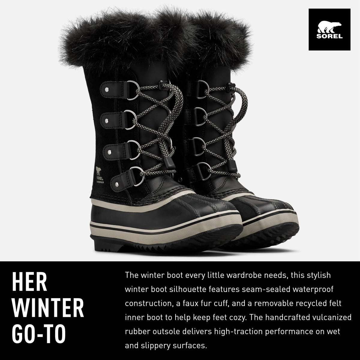 SOREL - Youth Joan of Arctic Waterproof Winter Boot for Kids Big Kid (8-12 Years) 6 Big Kid Black, Dove