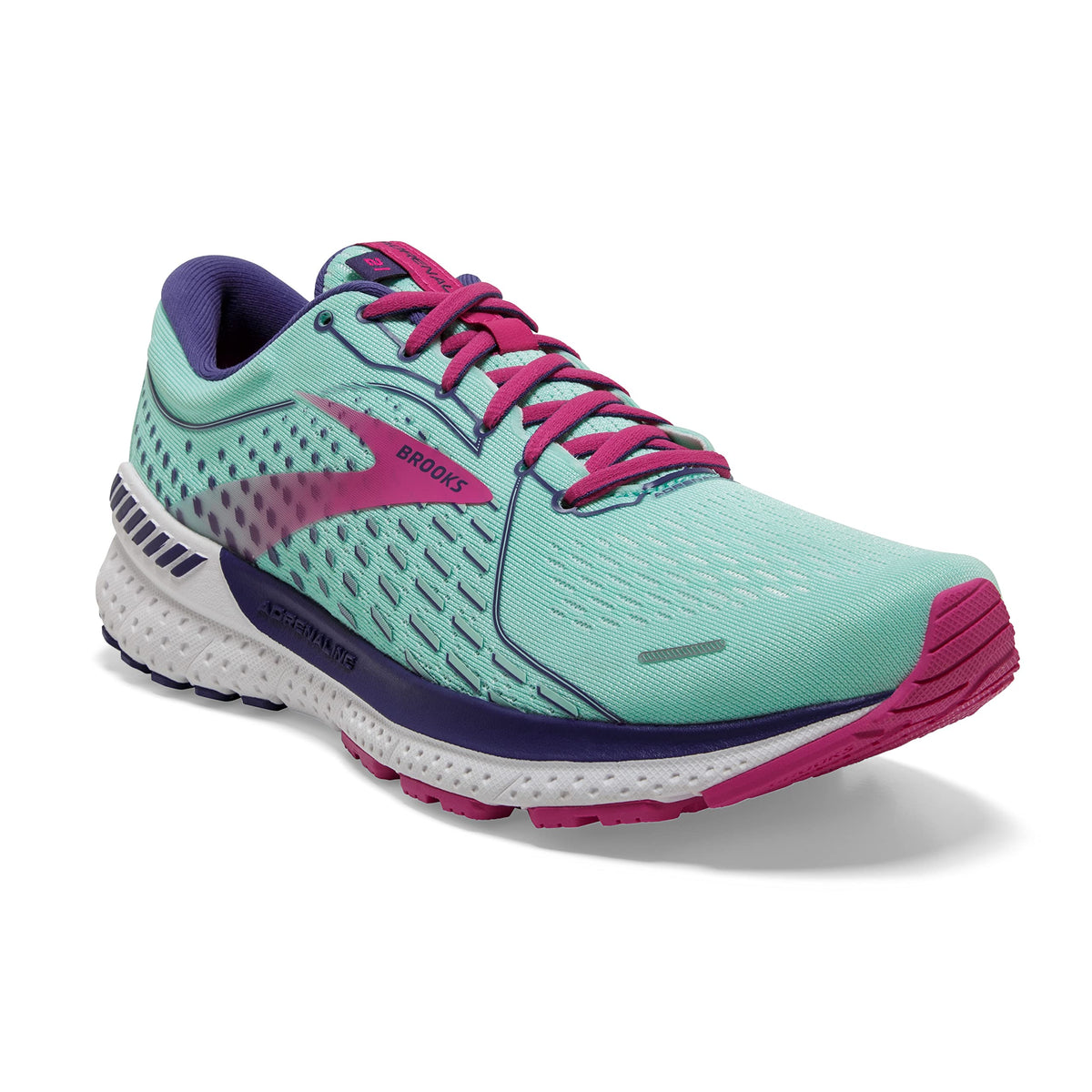 Brooks Women's Adrenaline GTS 21 Supportive Running Shoe - Yucca/Navy Blue/Fuchsia - 6 Medium