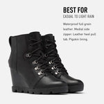 Sorel Women's Joan Uptown Lace Bootie — Black — Waterproof Leather Wedge Boots — Size 8