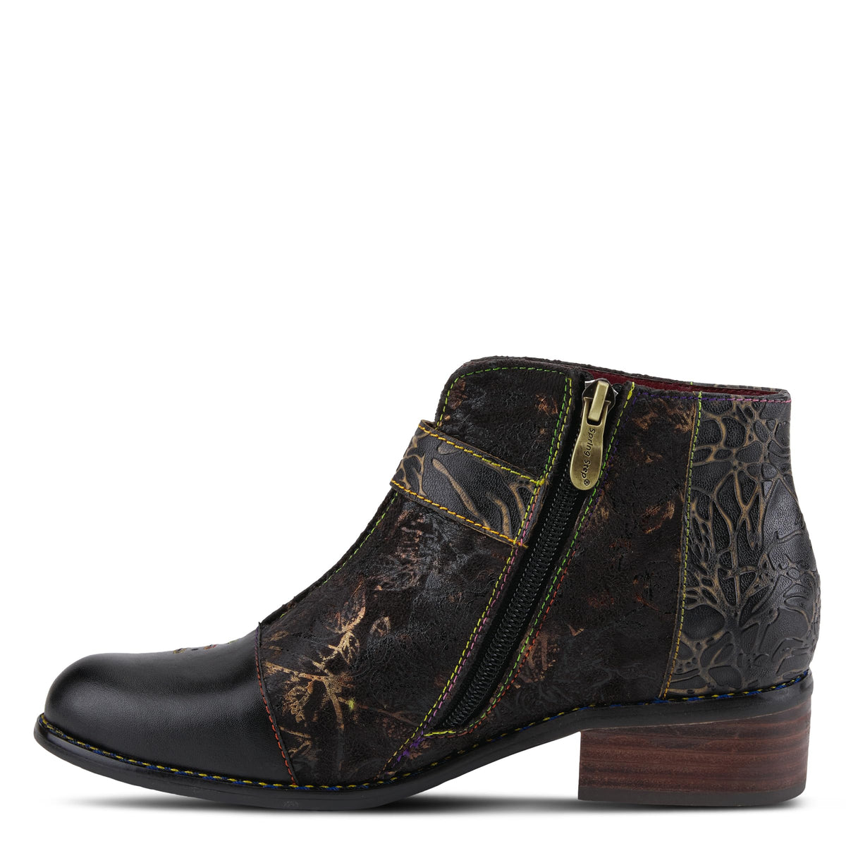 Spring Step L'Artiste Women's Georgiana Leather Combo Bootie Black Multi EU 38 / US 7.5-8
