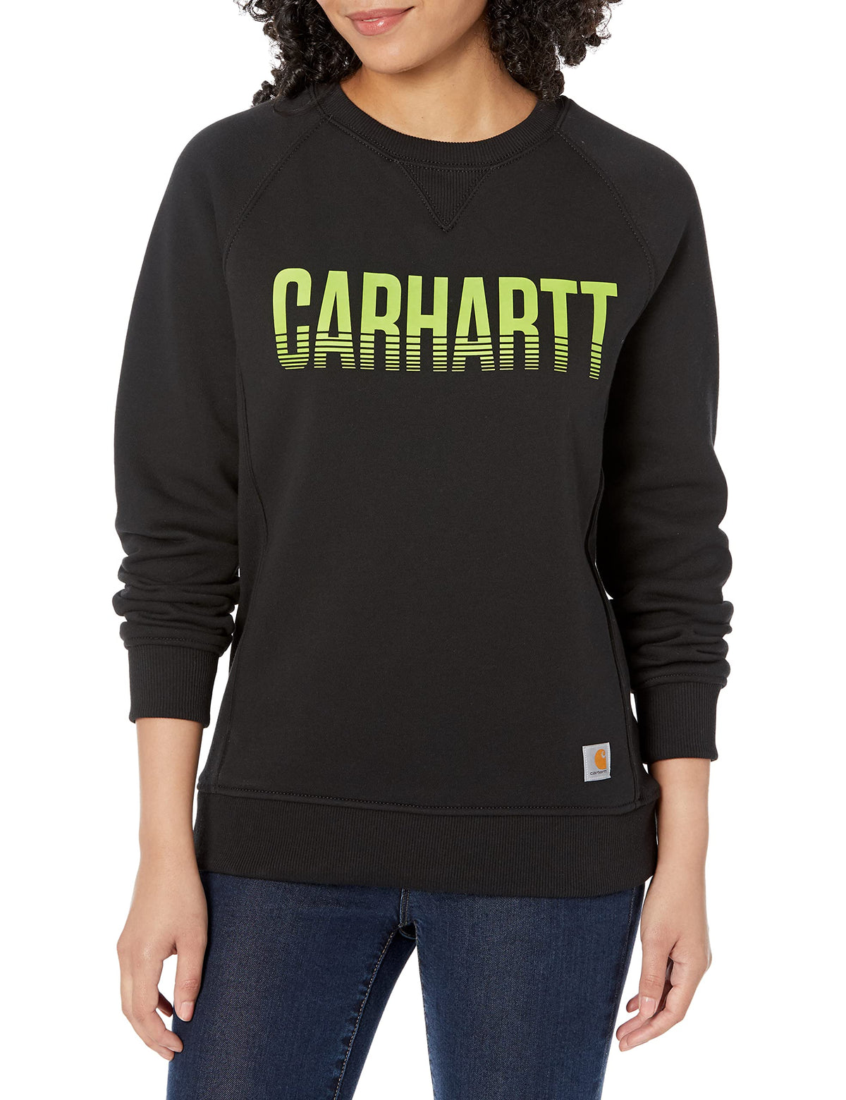 Carhartt womens Midweight Relaxed Fit Graphic Crew Neck Sweatshirt Sweater, Black, Small US