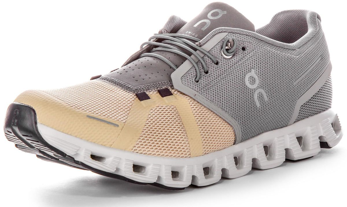 On Men's Cloud 5 Running Sneakers (Fog/Savannah, US Footwear Size System, Adult, Men, Numeric, Medium, 12.5)