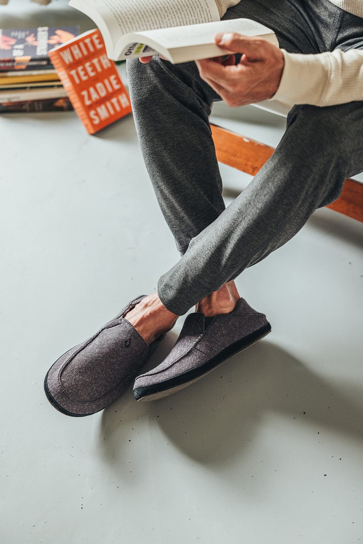 OLUKAI Moloa Hulu Men's Wool-Blend Slippers, Soft & Heathered Knit Slip On Shoes, Suede Leather Foxing, Drop-In Heel Design, Dk Shadow/Dk Shadow, 15