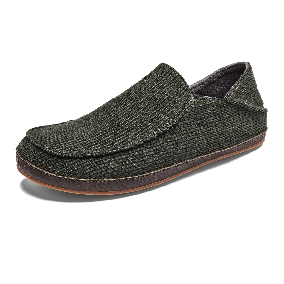 OLUKAI Moloa ‘le Men’s “Eco-Fleece” Slipper, Soft Corduroy Slip On Shoe, Waterproof Leather Foxing, Drop-In Heel Design, Nori/Nori, 10