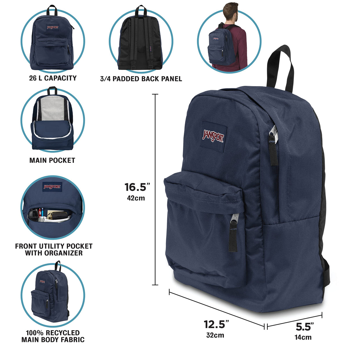 JanSport SuperBreak One Backpacks - Durable, Lightweight Bag with 1 Main Compartment, Front Utility Pocket with Built-in Organizer - Premium Backpack, Night Sky