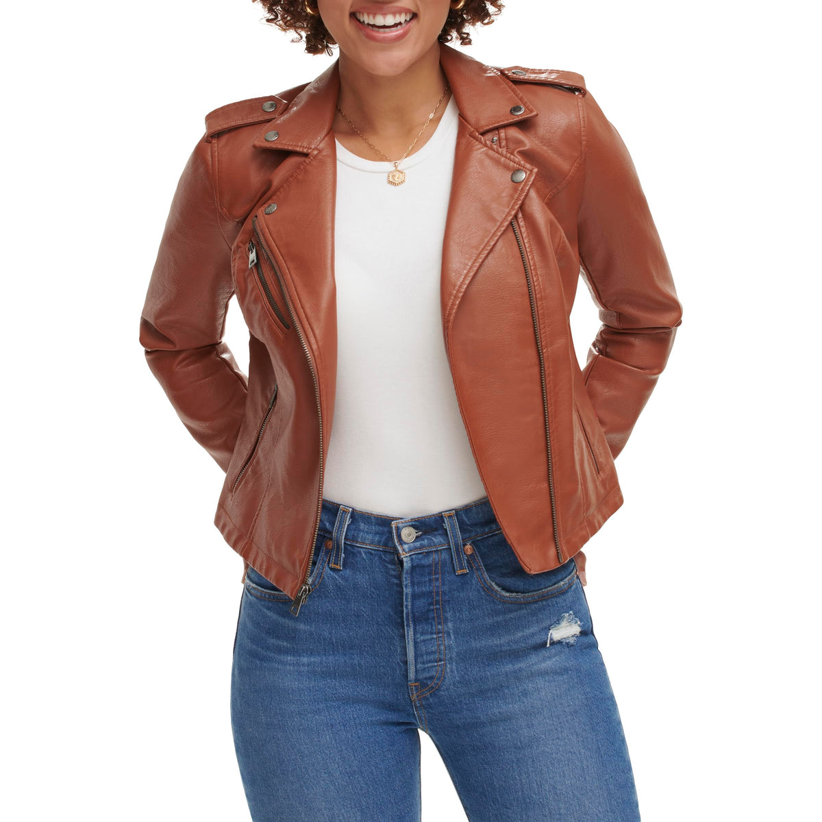 Levi's Women's Faux Leather Classic Asymmetrical Motorcycle Jacket (Standard & Plus Sizes), Camel, X-Large