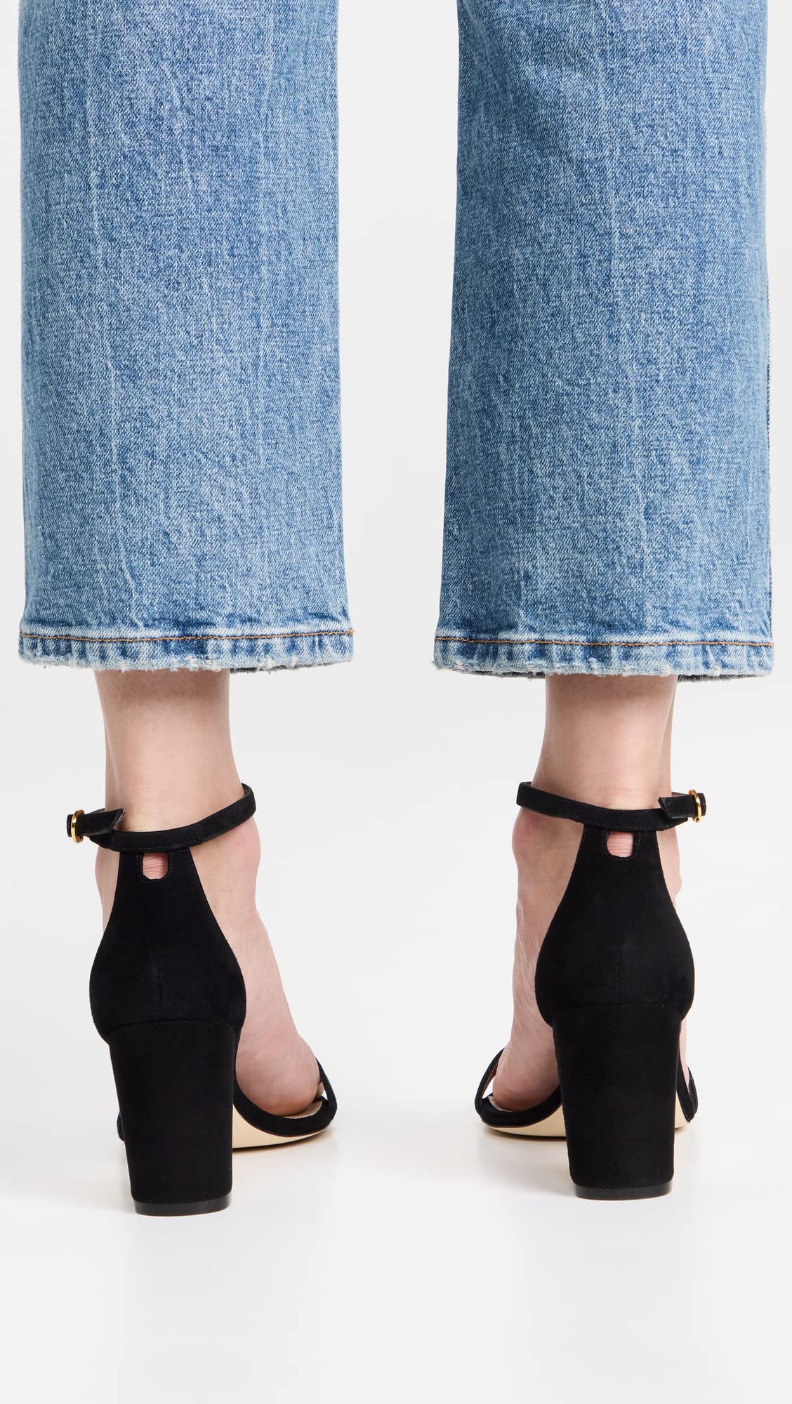 Stuart Weitzman Women's 75mm Nudist Curve Block Sandals, Black, 9.5 Medium US