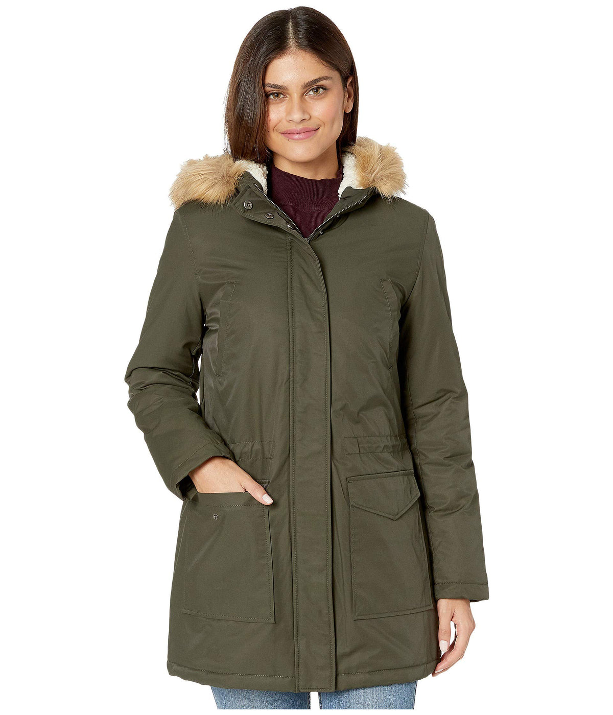 Levi's® Coated Cotton Parka with Sherpa and Faux Fur Hood Army Green XL