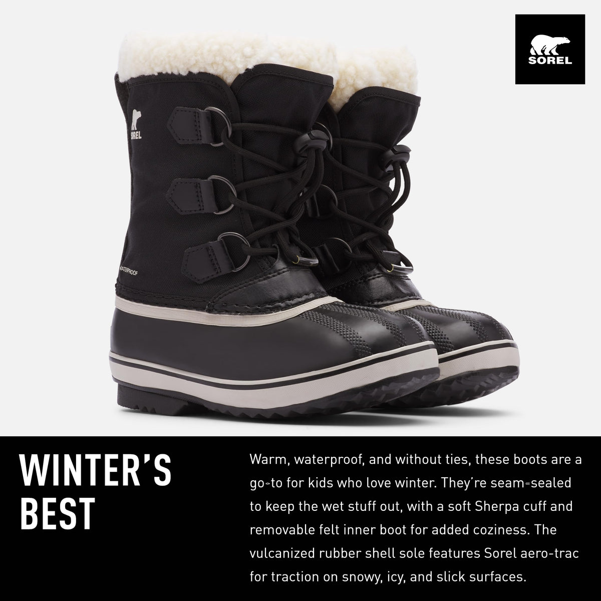 Sorel Kids Yoot Pac Nylon Snow Boots 1 Big Kid Black