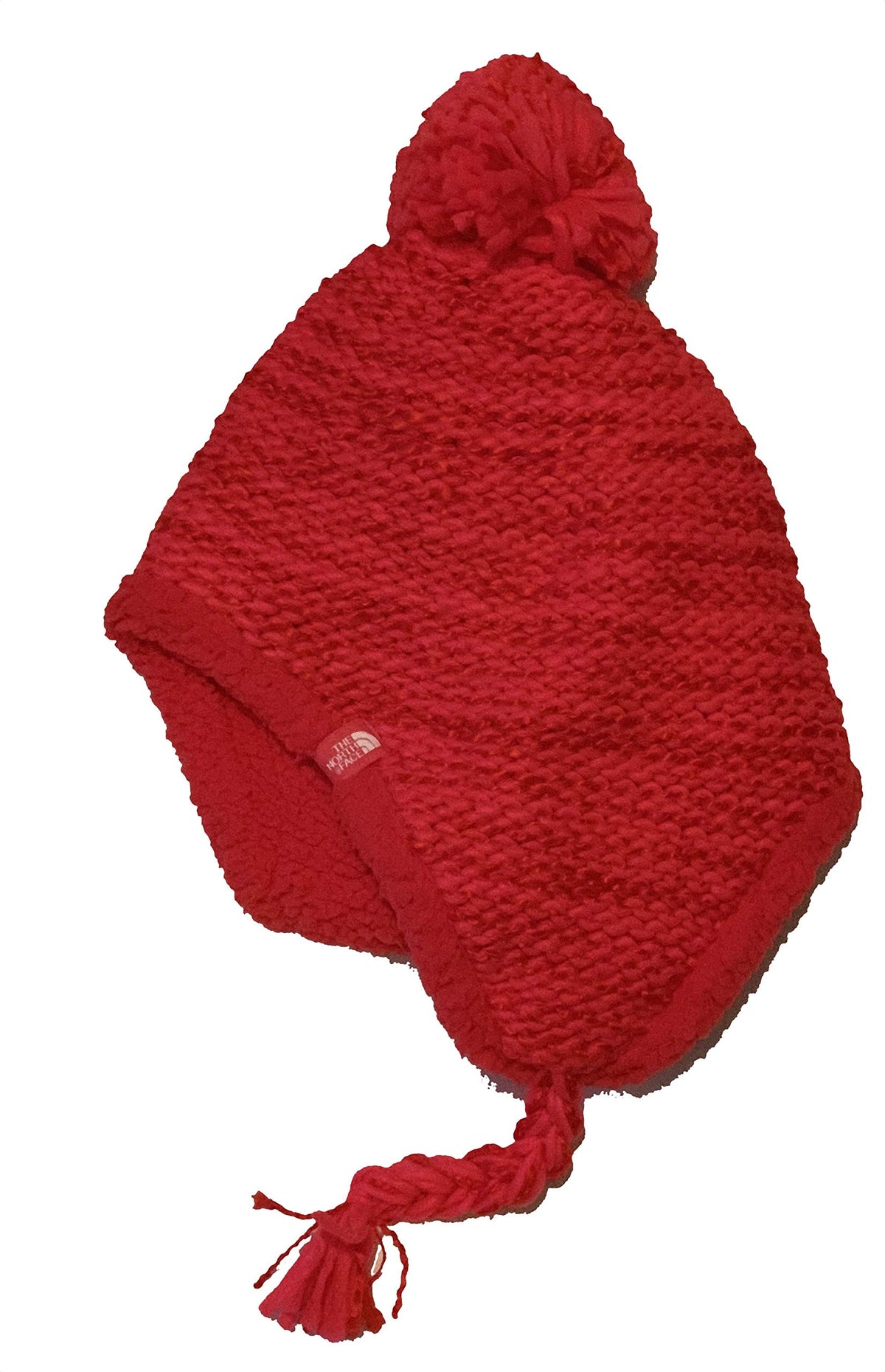The North Face Girls Earflap Fleece Lined Tassel Knit Beanie Cap Hat (Atomic Pink/Fiery Red, Small)