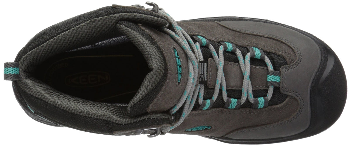 KEEN Women's Laurel Mid Height Leather Waterproof Trail Runner 6.5 Steel Grey/Baltic