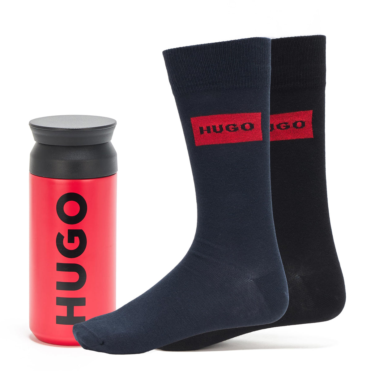 HUGO Two Pack Regular Sock Gift Set with Coffee Thermos