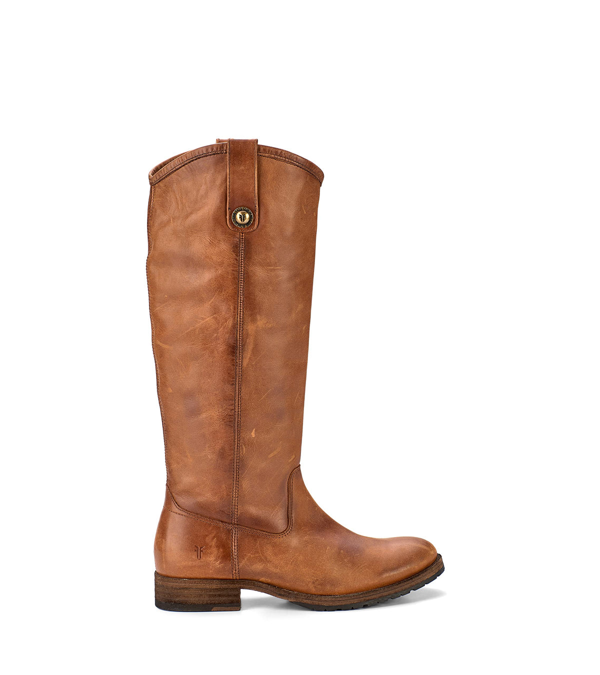Frye Melissa Button Lug Equestrian-Inspired Tall Boots for Women Made from Hard-Wearing Vintage Leather with Antique Silver Hardware and Leather Outsole – 15 ¼” Shaft Height, Cognac - 9M