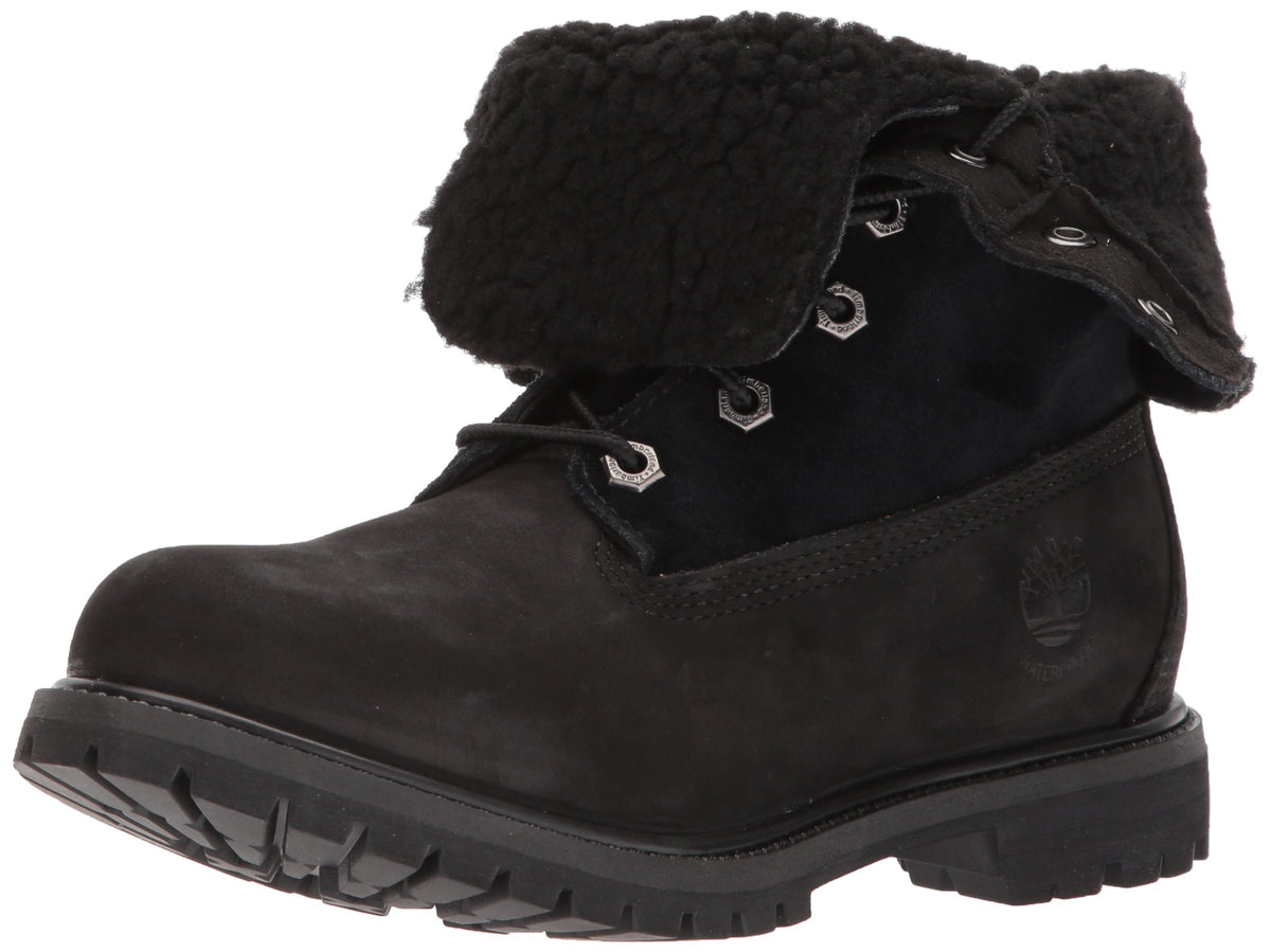 Timberland Women's Authentics Teddy Fleece Waterproof Fold-Down Nubuck Boot 10 Black