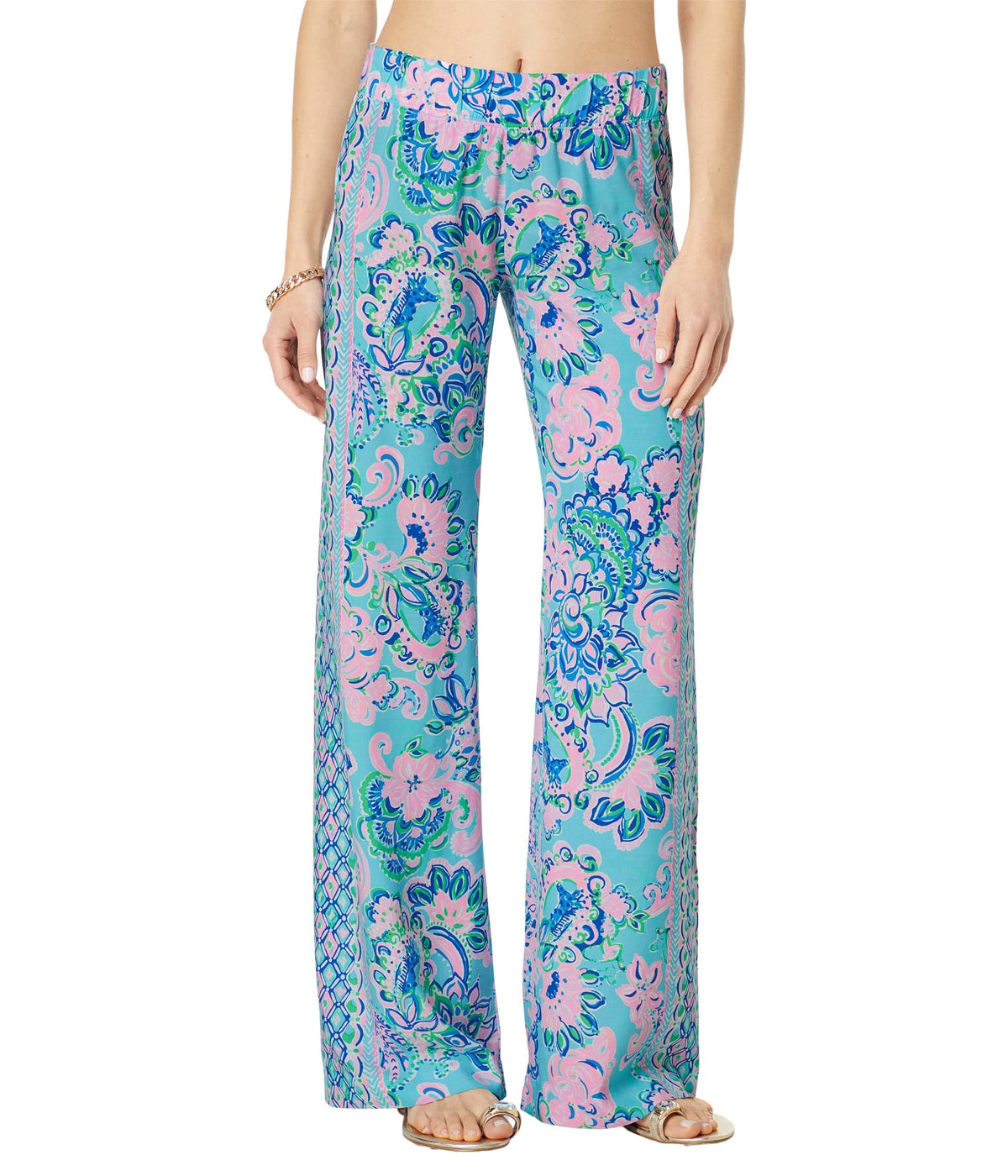 Lilly Pulitzer Bal Harbour Palazzo Blue Horizon Jungle Sunrise Engineered Pants MD 5