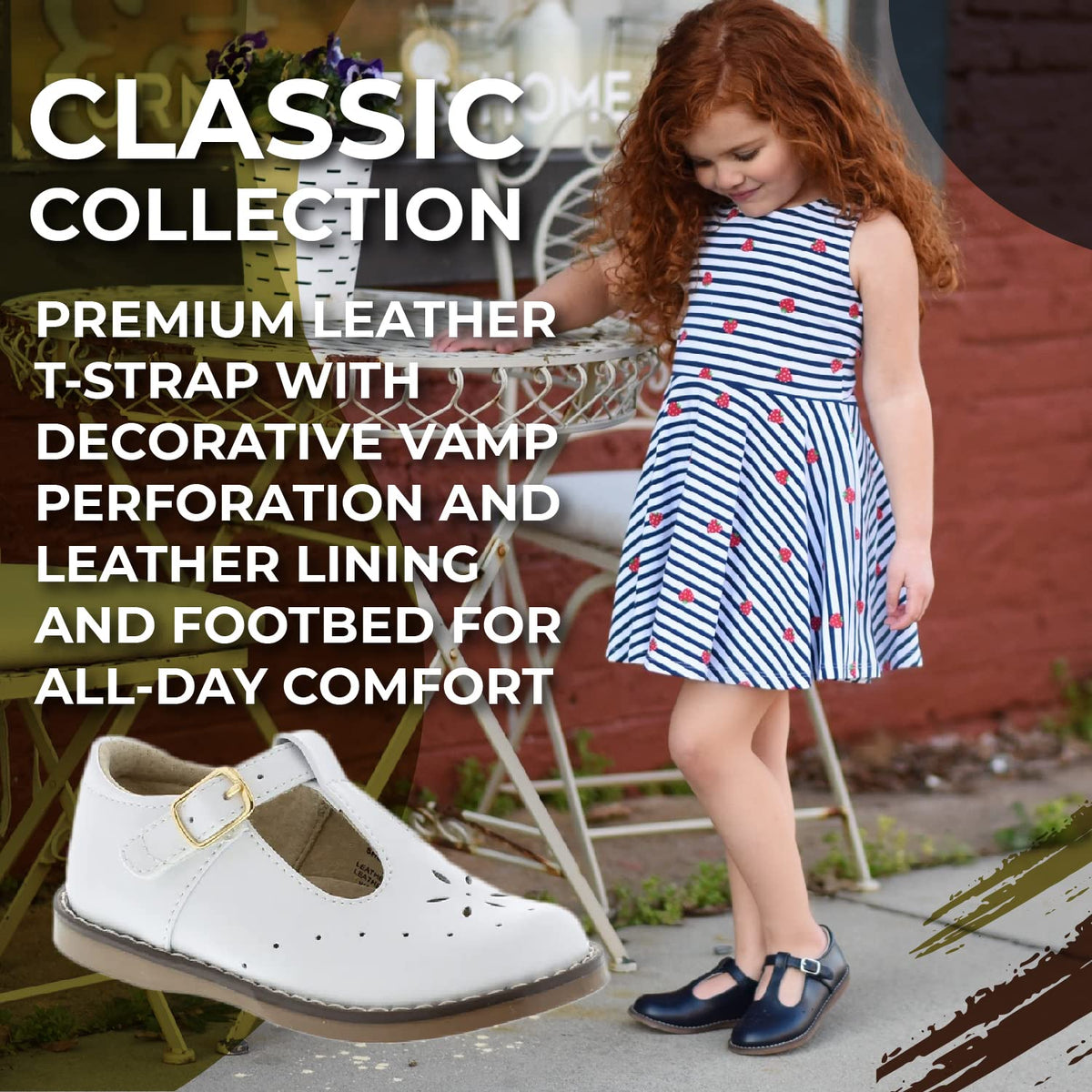 FOOTMATES Sherry Mary Jane Hook and Loop Leather T-Strap Shoes with Wide Toe Box and Custom-Fit Insoles, Non-Marking Outsoles - for Toddlers and Kids, Ages 1-8 White 10 Toddler