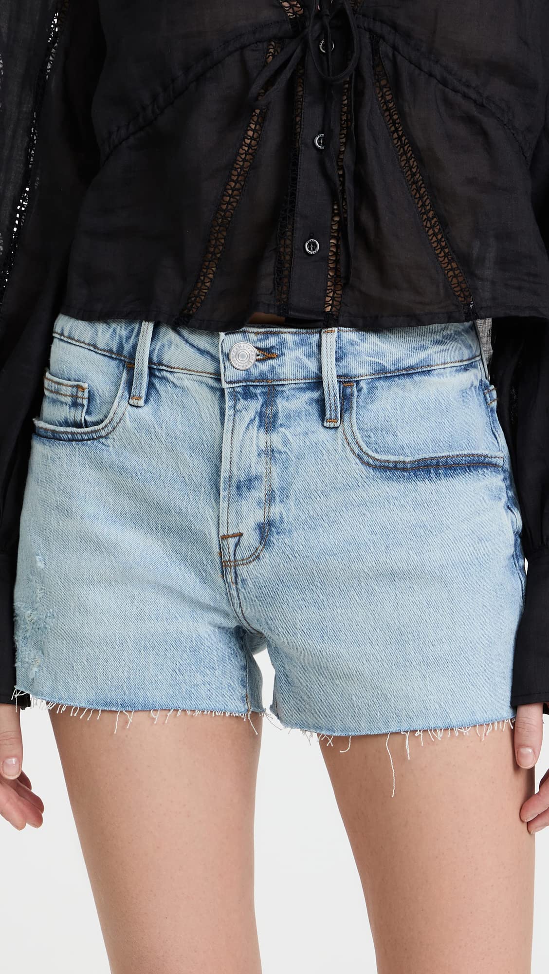 FRAME Women's Le Grand Garcon Shorts, Hideaway, Blue, 27