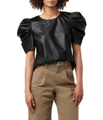 Joe's Jeans Kira Vegan Leather Puff Sleeve Top Small Black