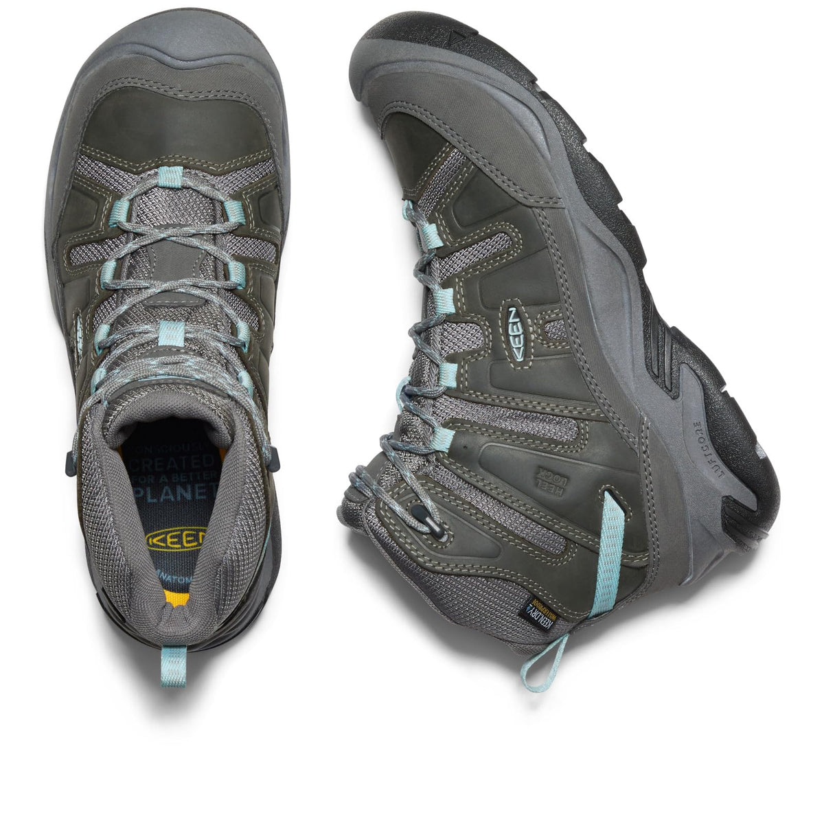 KEEN Women's Circadia Mid Height Comfortable Waterproof Hiking Boots, Steel Grey/Cloud Blue, 9 Wide